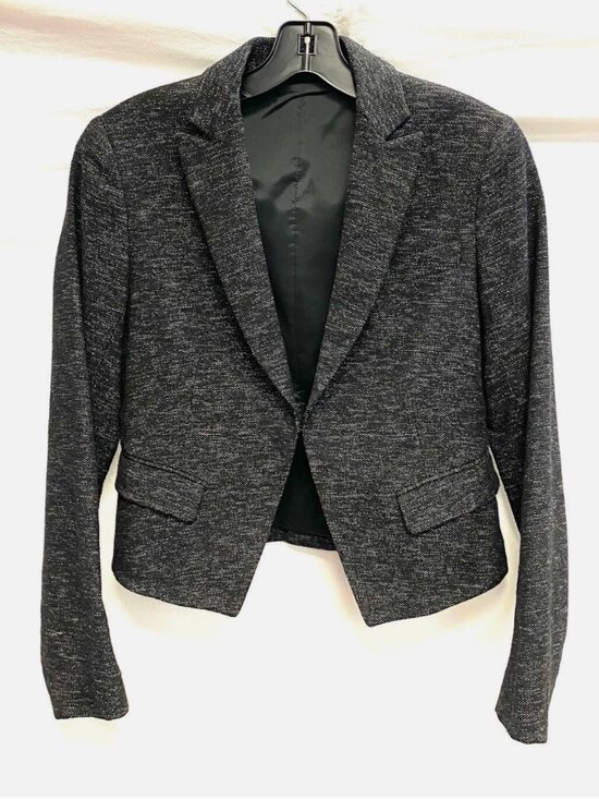 Theory Jackets & Blazers - Theory Womens Crop Blazer Jacket Long Sleeve Notch Lapel Hook Closure Tweed